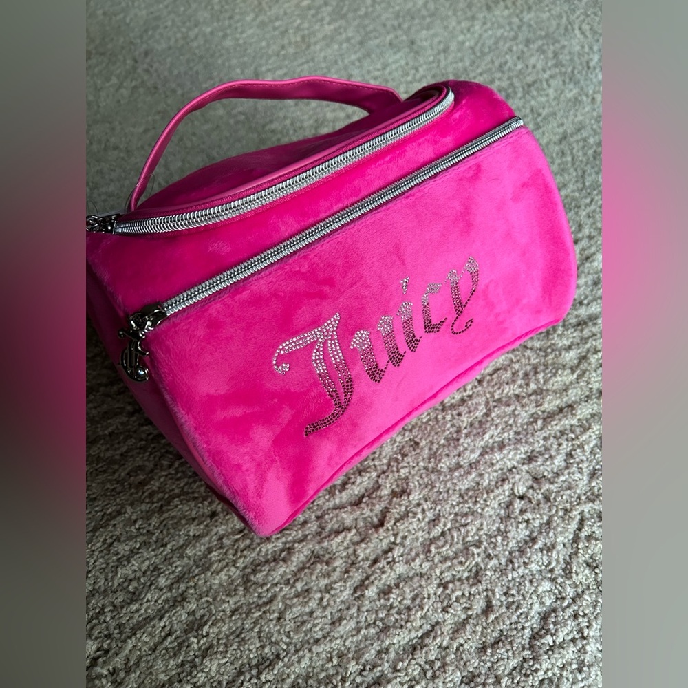 Juicy Couture Pink Velour Velvet Rhinestone Makeup Cosmetic Bag